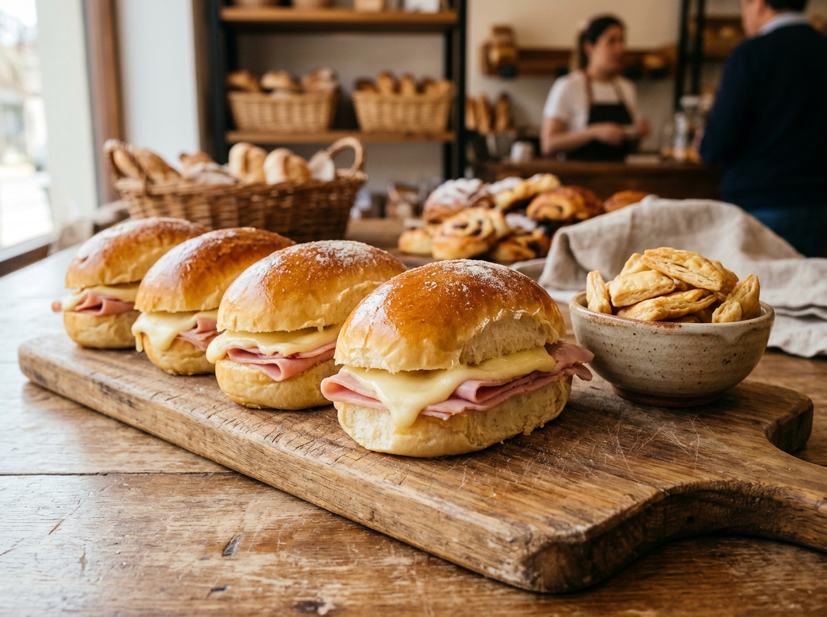 Pebetes de jamón y queso frescos y bizcochitos